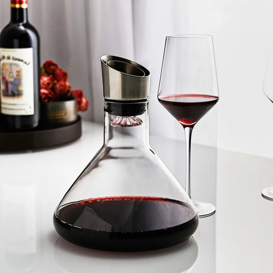 Fast Breathing Hand Brown Glass Wine Decanter with Stainless Steel Aerator - ozonlineshopper
