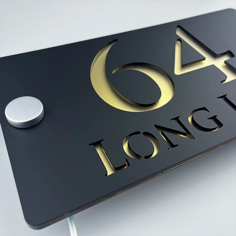 Personalized 28cm Illuminated Acrylic Modern House Number Sign with LED Light Screws Outdoor Address Plaque Waterproof Door Sign - 