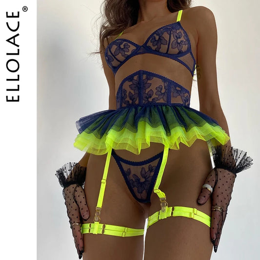 5pc Ruffle Neon Lace Intimate Bra & Panties Briefs Lingerie Sets - ozonlineshopper