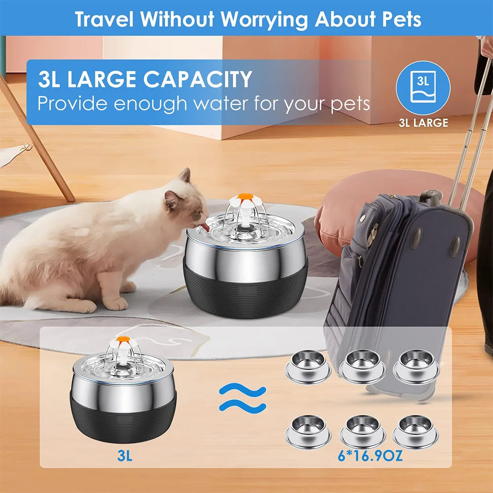 3L Stainless Steel Automatic Pet Drinking Fountain - ozonlineshopper